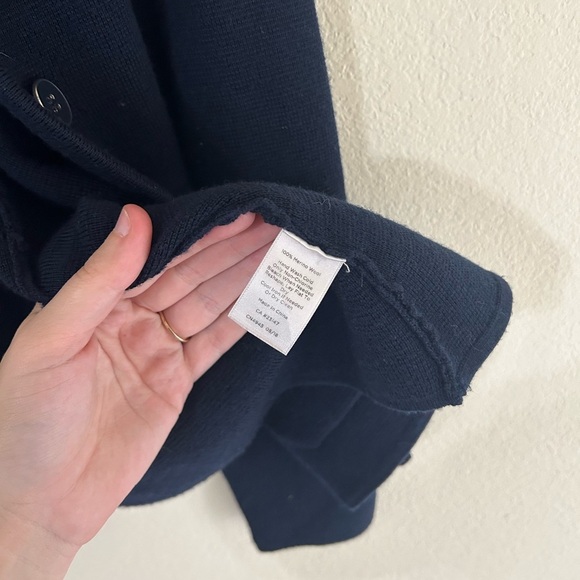 Talbots Merino Wool Knit Navy Cardigan Sweater Pockets Dark Academia Button Up M - Picture 7 of 7